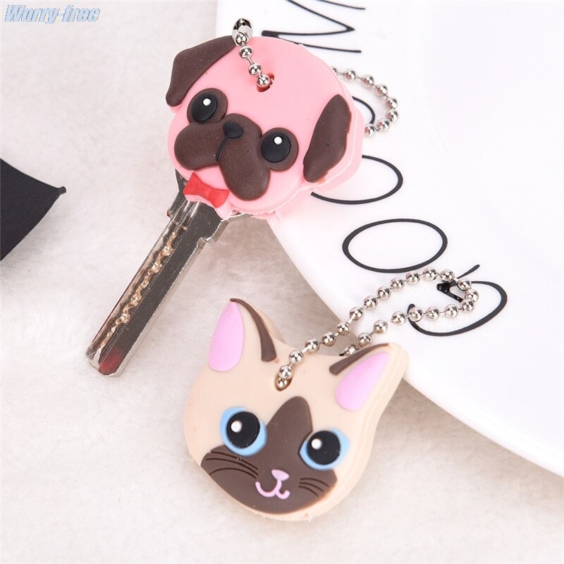1 Pc Siliconen Sleutelhanger Cap Head Cover Sleutelhanger Case Shell Kat Hamster Pug Hond Dieren Shape Mooie Sieraden