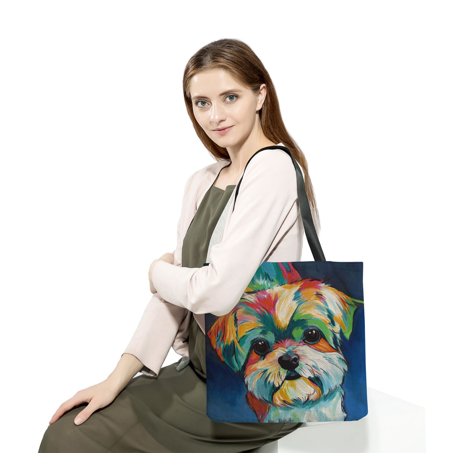 Exclusieve Olieverf Hond Print Boodschappentassen Voor Boodschappen Papillon Pug Retriever Print Vrouwen Schoudertas Handtas Grote Capaciteit