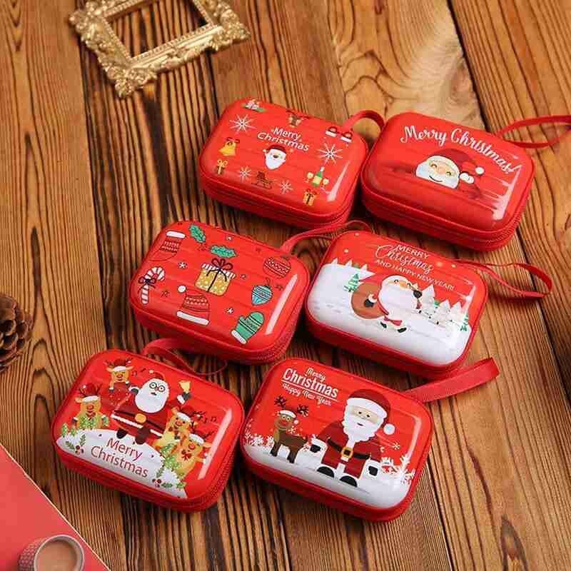 1pc Cartoon Tinplate Xmas Candy Bag Square Round Christmas Candy Bag Purse Year Navidad Tinplate Square Xmas Candy Bag