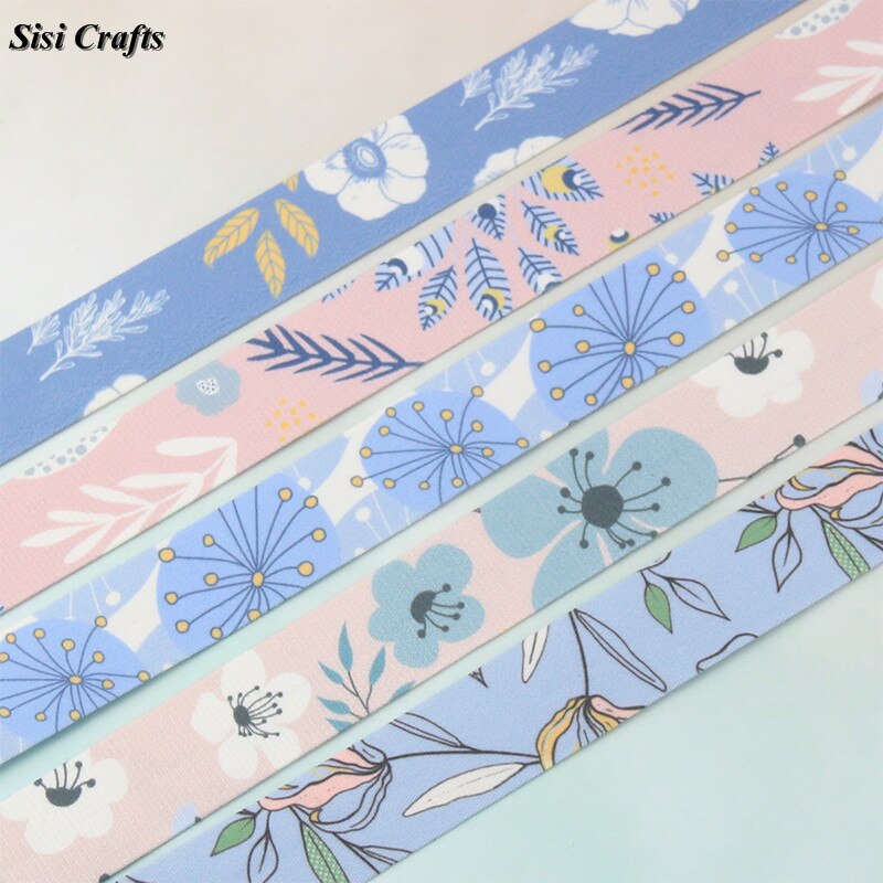 Sisi Crafts Floral Tape Light Blue Ribbon with Print Flower 10 25 40mm Cotton Fabric Bias Trim DIY Hair Bow Tie Collar Material