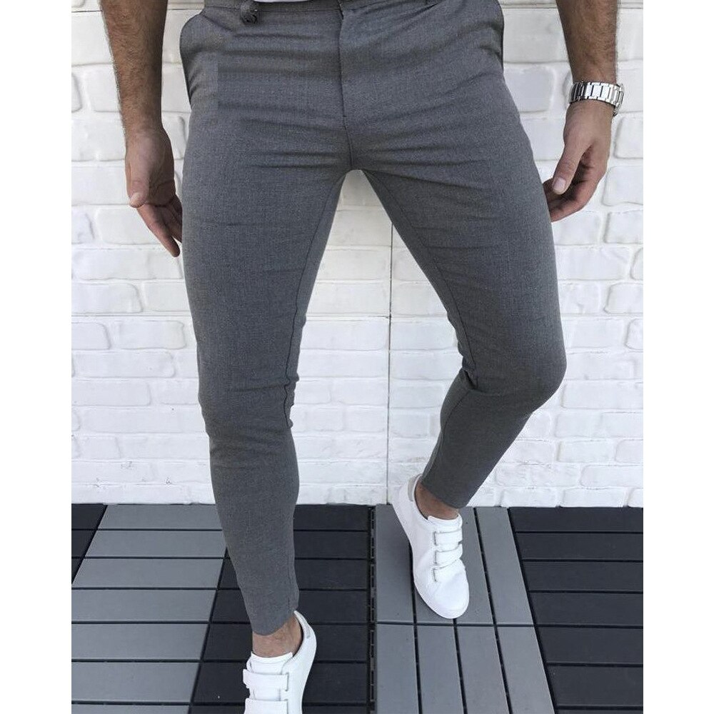 Men's Casual Pants Streetwear Trousers Hip Hop Slim Fit Social Business Autumn Straight Soft Solid Male Black Clothes: XL / Dark grey