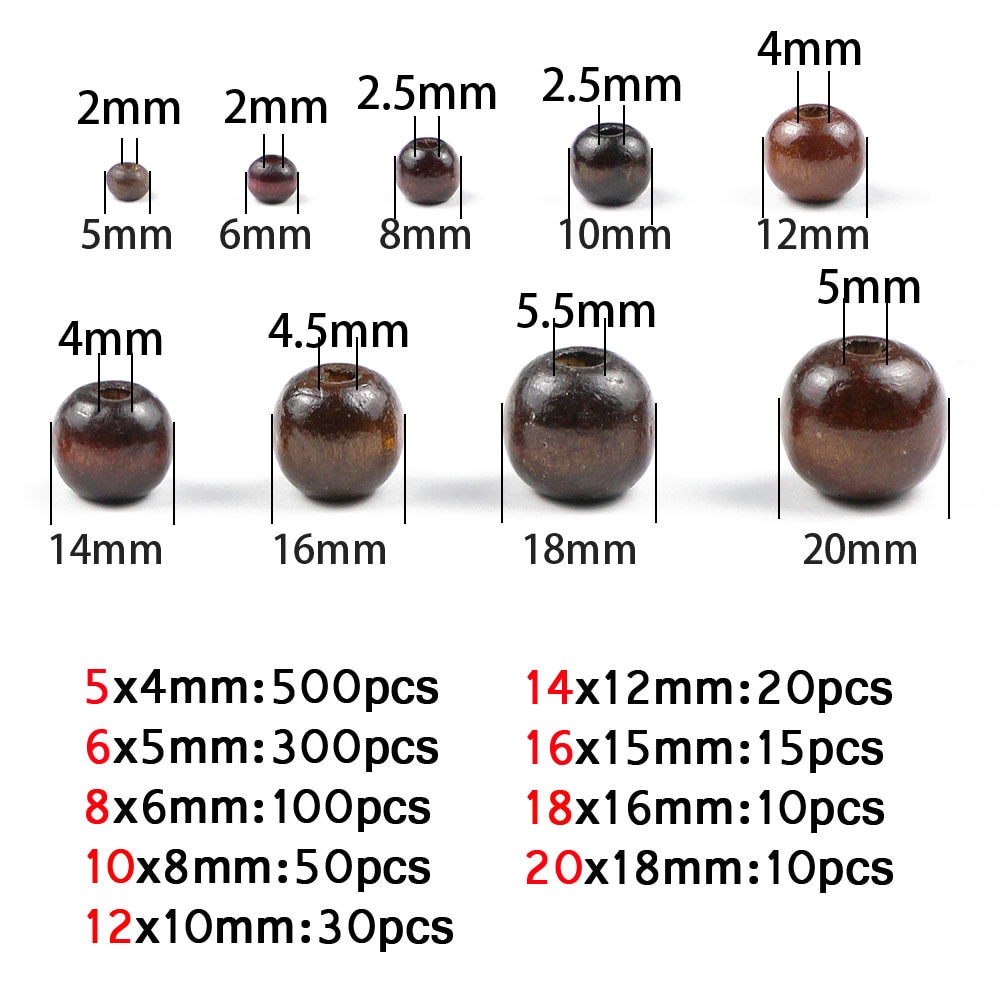 10 ~ 500 pz marrone rotondo perline di legno naturale 5/6/8/10/12MM perline sciolte in legno ecologico per creazione di gioielli braccialetto artigianale fai da te