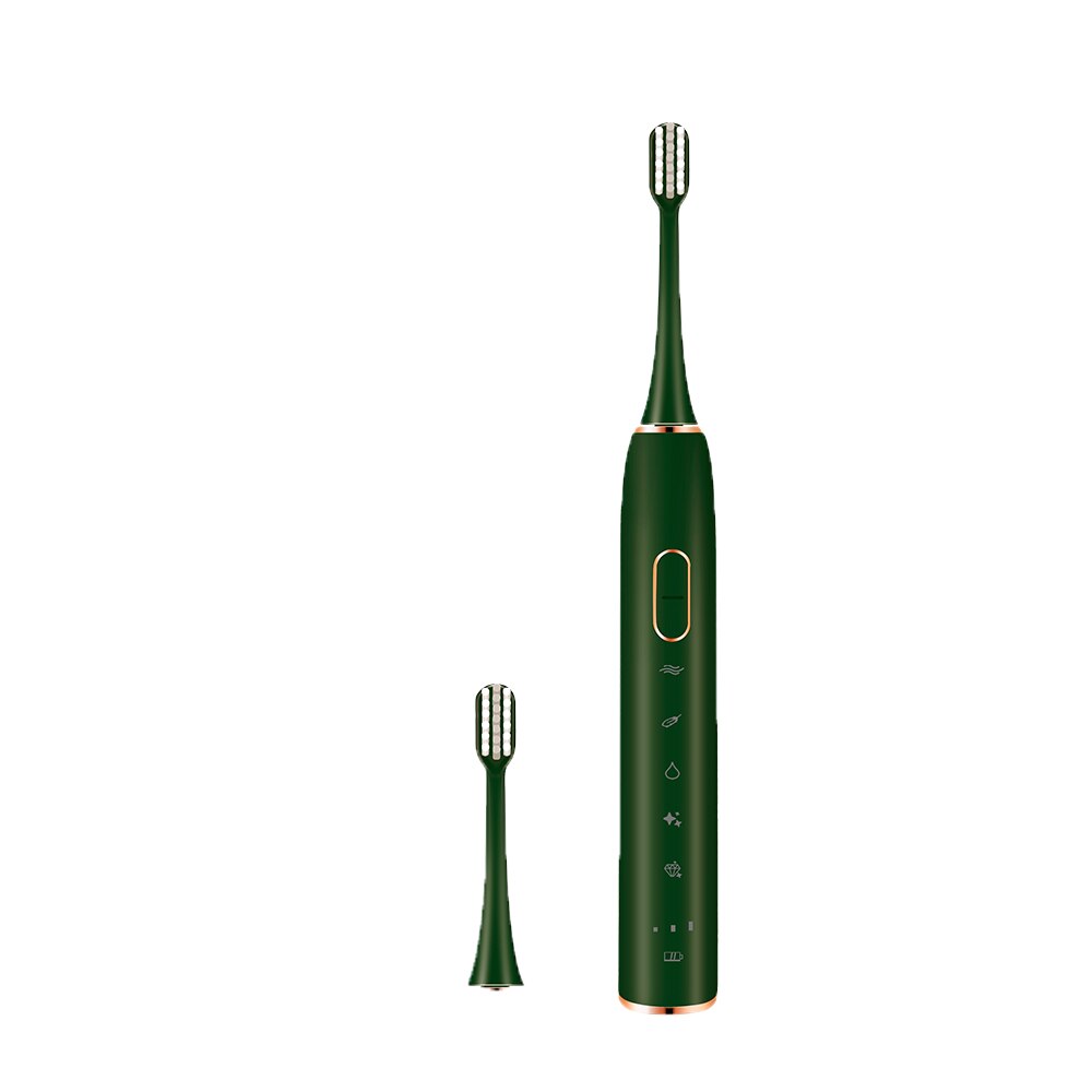 Electric Toothbrush S710 Ultrasonic Sonic toothbrush Wireless rechargeable battery IPX7 Waterproof extra brushes head: green and 2pcs head