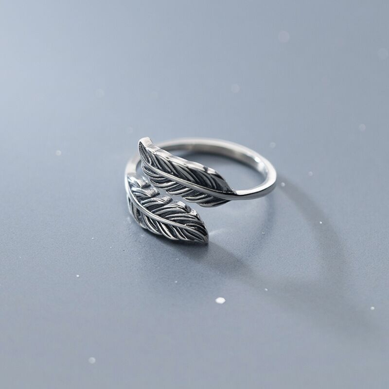 Anelli regolabili con piume in argento sterling 925 per le donne Accessori per gioielli di qualità di lusso da sposa vintage con