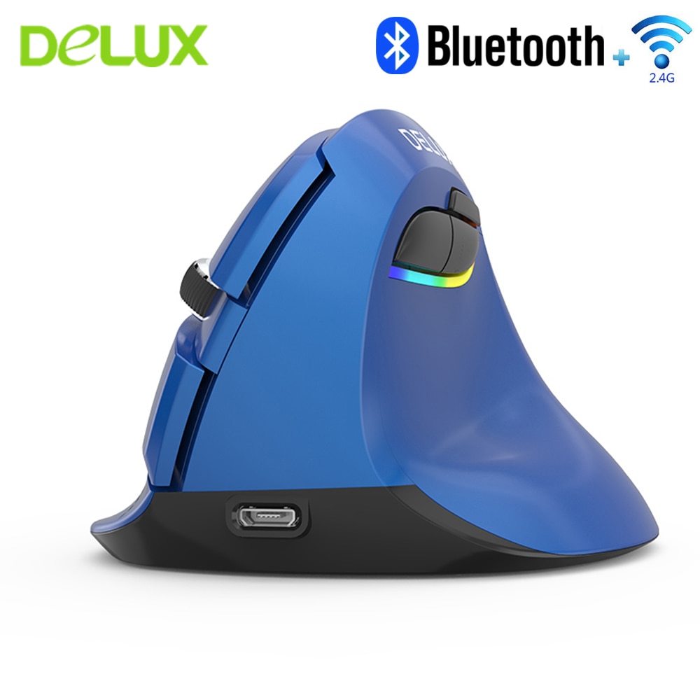 Delux M618 Mini Bluetooth 2.4G Dual-Mode Verticale Muis Ergonomische Draadloze Oplaadbare Power Met Wrist Rest Mouse Pad kit