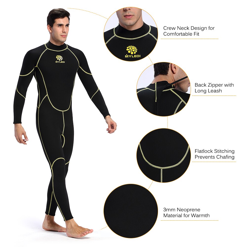 Men's Neoprene Wetsuit One-Piece Full body 3mm Back Zip Scuba Dive Wetsuit Swimming Surfing Diving Snorkeling Suit Jumpsuit