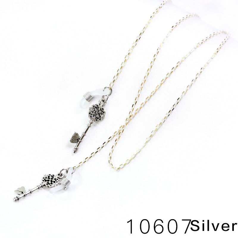 Zonnebril ketting metalen koorden casual parel kralen geometrische bril ketting voor mannen vrouwen gouden ketting: 10607 zilver