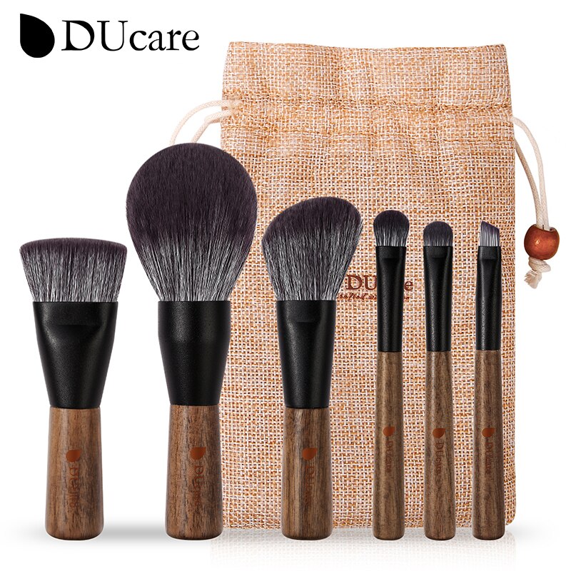 Ducare mini 6 -delige make-upkwastenset met houten handvat, blushkwastenset, eyeliner, poeder, foundation, make-upkwastenset, cosmetische tools