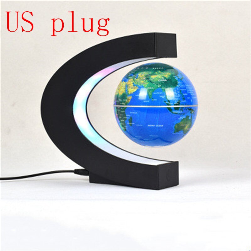 1Pcs Magnetic Levitation Floating Teach Education Globe World Map home Office Decoration Terrestrial Globe lamp: Blue US Plug