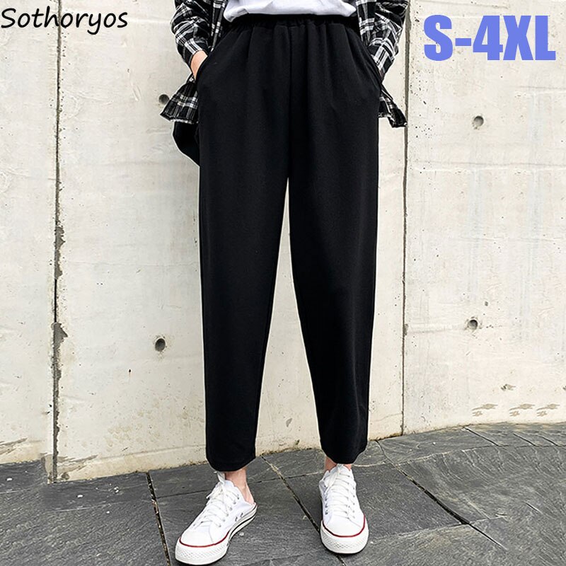 Large Size 4XL Sleep Bottoms Women Ankle-length Home Black Pants Slim All-match Autumn Loose Sagging Sleepwear Breathable