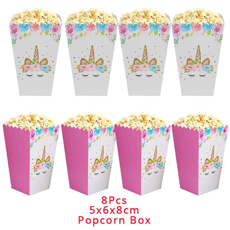 Enhjørning papir slik boks poser kraft papir pose popcorn boks bryllup indretning børnefødselsdagsfest forsyninger baby shower pige favor: 8 stk stil e