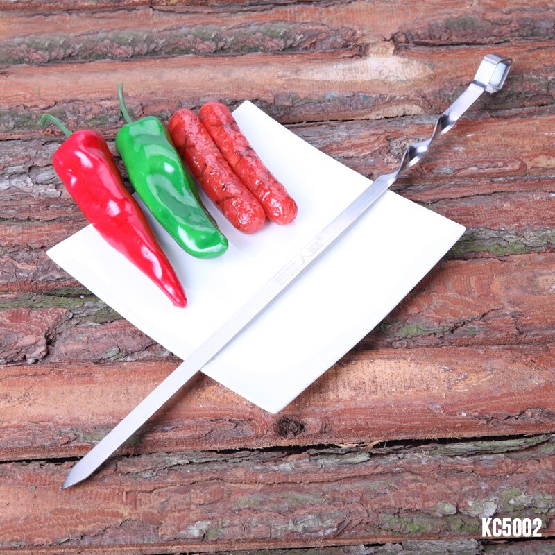 Pincho de barbacoa , tenedor para asar, 6 unids/lote, brocheta de acero inoxidable de 17,7 &#39;&#39;/45cm, pinchos planos para carne al aire libre, largo, espeto inox