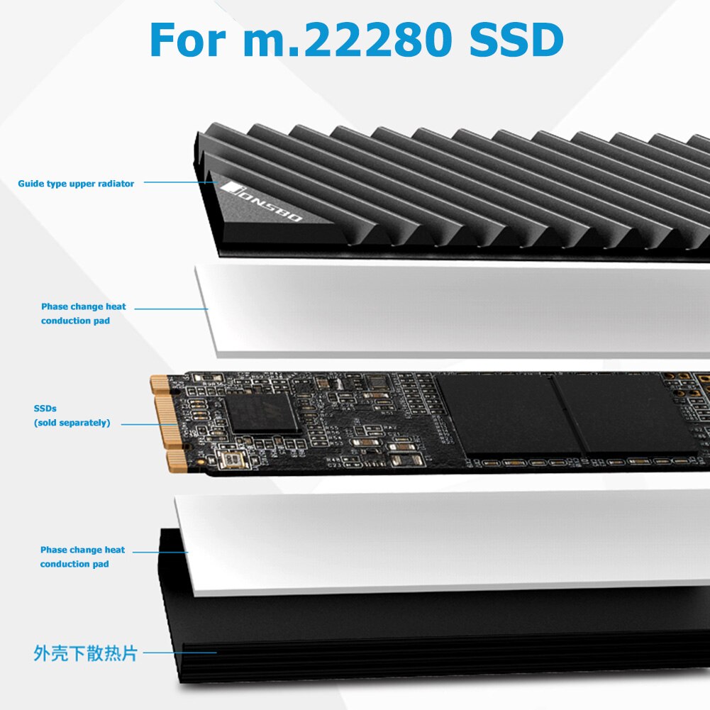 M .2 ssd nvme kylfläns  m2 2280 ssd hårddisk aluminium kylfläns med värmedyna för stationär dator kylare termisk packning