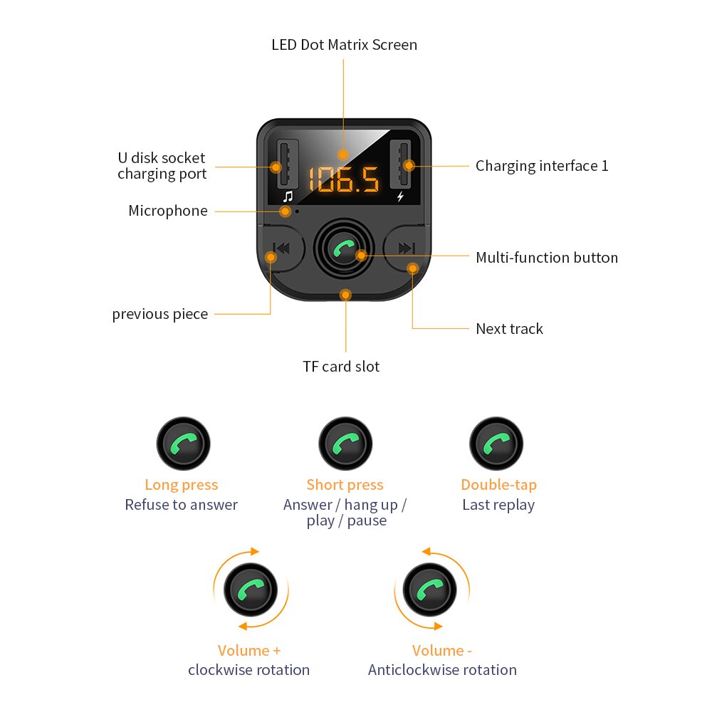 Auto MP3 Spelers Dual Usb Autolader Met Auto Bluetooth Fm-zender Bluetooth Handsfree Fm Modulator Auto Telefoon lader