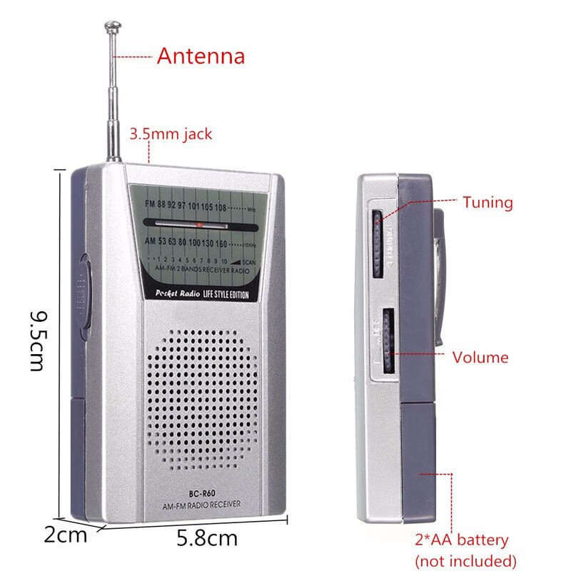 LEORY Mini Zilveren Draagbare LED AM/FM Telescopische Antenne Radio Speaker Lage Stroomverbruik Radio Ontvanger