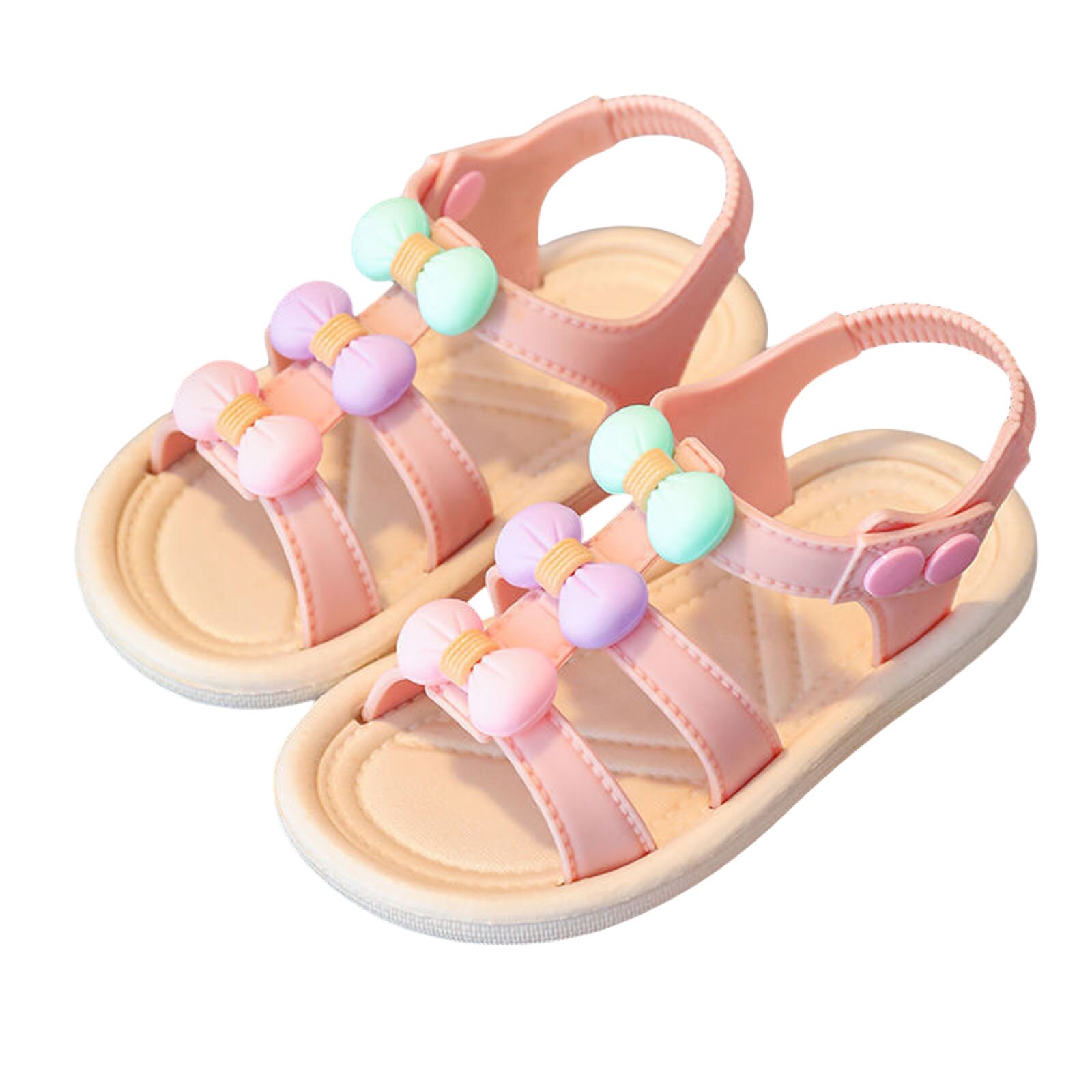 Sandales d'été antidérapantes pour bébés filles, chaussures plates à nœud papillon, couleur bonbon, pour premiers pas des tout-petits