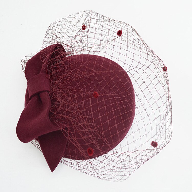 Kvinnelige fedoras hattemaker ull caps dame vinter varm slør lokk britisk stil fest fedoras lue kvinnelig brud hodeplagg ull lue b -8844