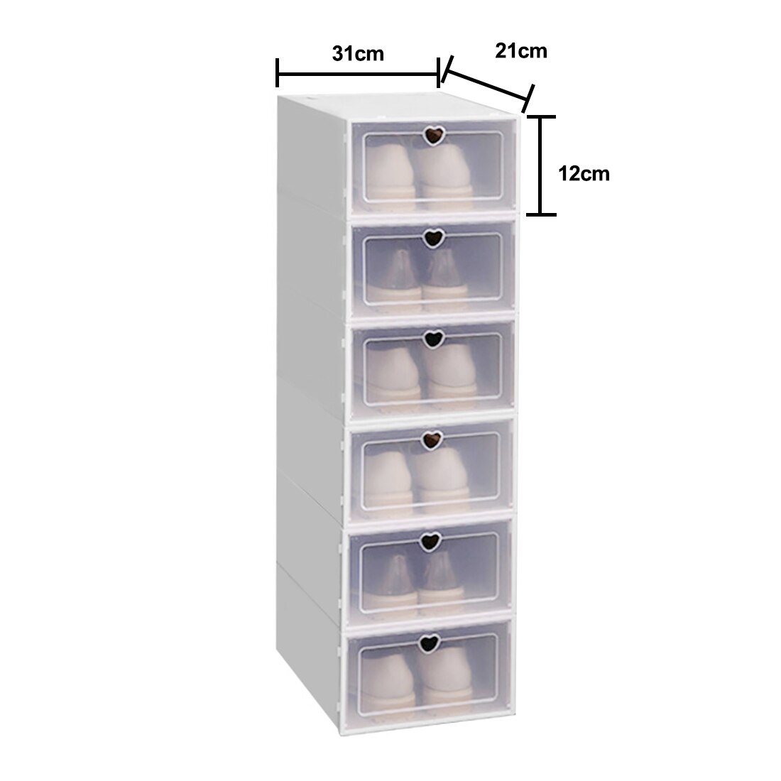 Transparent shoe box storage shoe boxes thickened dustproof shoes organizer box can be superimposed combination shoe cabinet: 6pcs White S