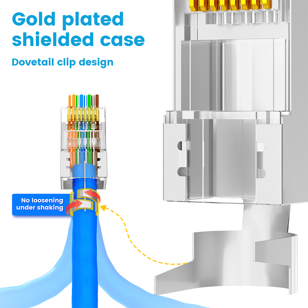 AMPCOM CAT7 RJ45 Connector, Pass Through CAT6A rj 45 Ethernet Plug for CAT 7 Solid or Stranded Network Cable with 1.5mm Load Bar
