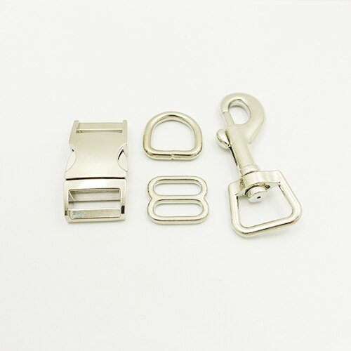 (metallspänne+justeringsspänne+d -ring+metallhundspänne/set) diy hundhalsband 15mm webbing sytillbehör pläterat spänne 4 slag: Silver-