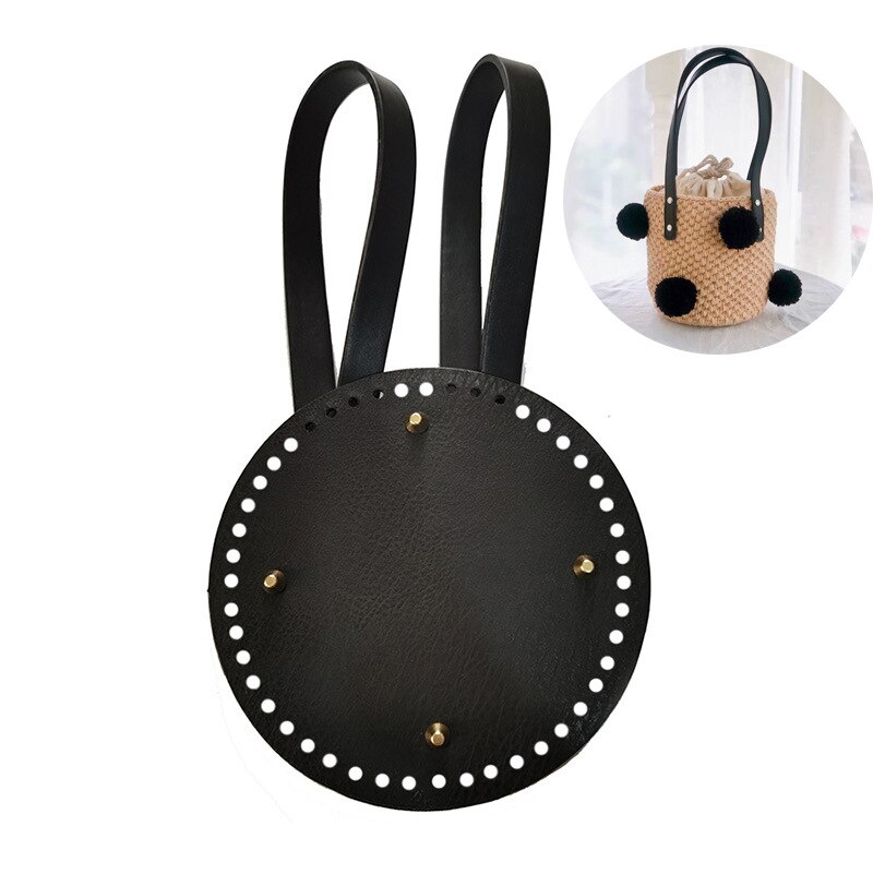 Leather DIY Hand Bag Kit Bags Accessories Bottom With Holes Rivet For Knitting Bag Handbag DIY Bag Base Strap Homemade: Black 18cm Round