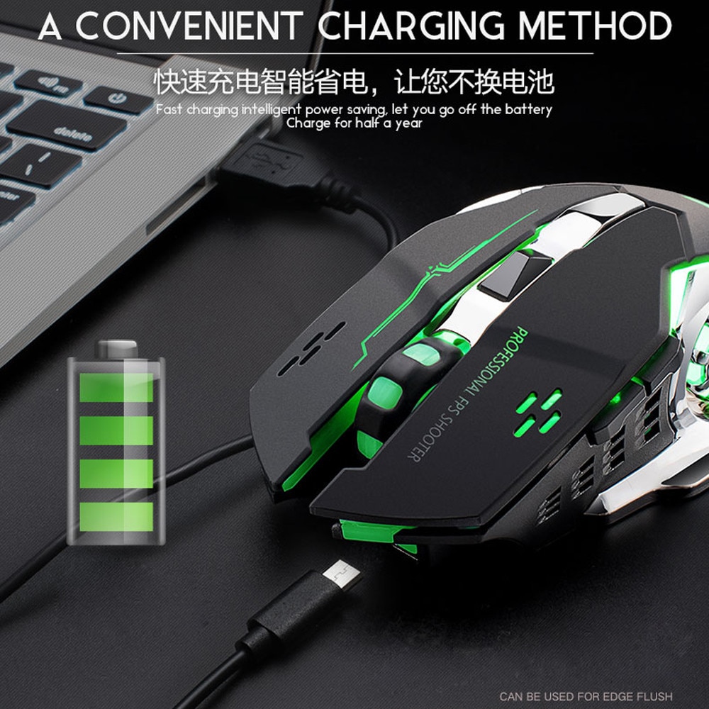 OMESHIN 2.4Ghz rechargeable X8 wireless mute gaming mouse LED backlight USB optical ergonomic wireless gaming mouse