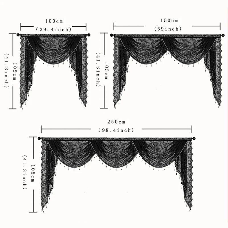 French Style Floral Lace Valance Home Rustic Decorative Short Curtain for Living Room Bedroom Kitchen Window Decor Gauze Curtain