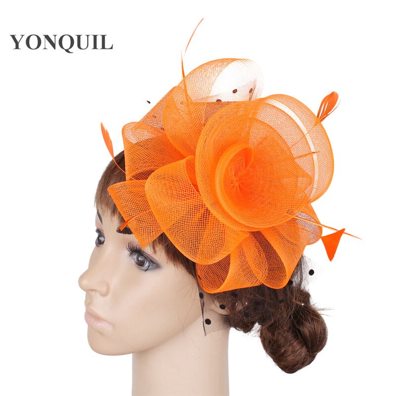 Women Headpiece Multiple Color Crinoline Material Fascinator Headwear Colorful Mesh Show Headpiece Cocktail Hat MYQ039: Orange