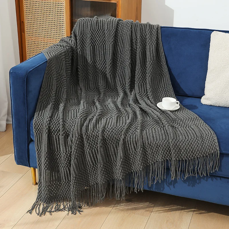 Knitted Blanket Casual Air Conditioned Office Padded Vintage Nap Bed Foot Travel Blanket: Red