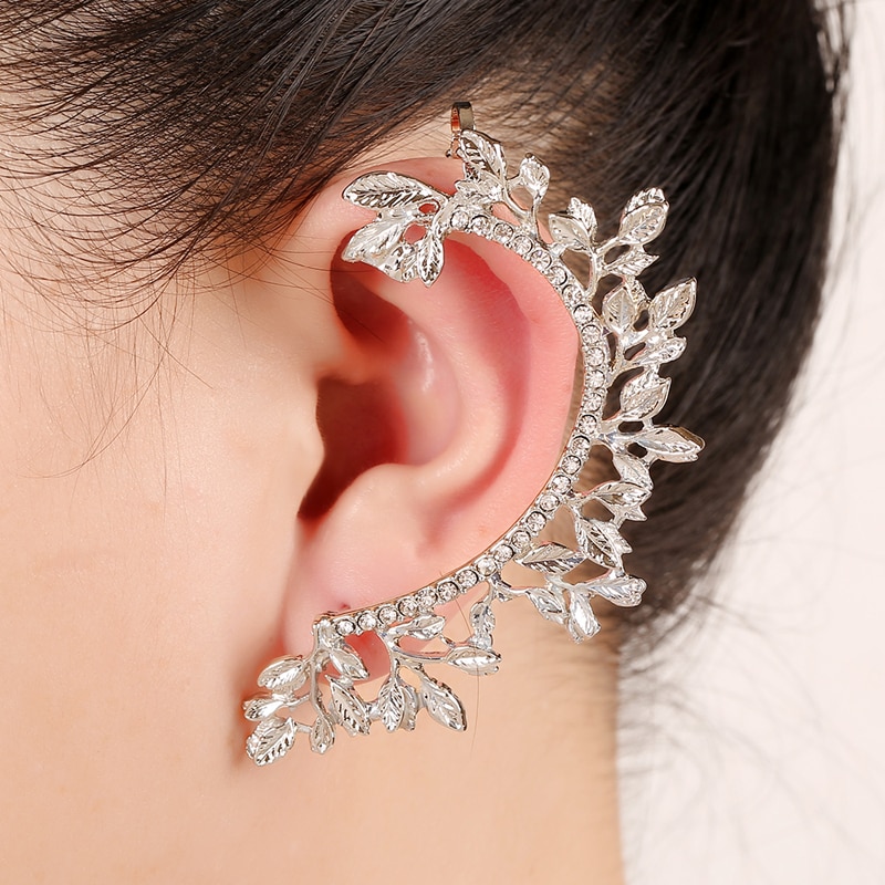 Oorbellen Verkoop Leaf Ear Manchet Gebogen Strass Zinklegering Earcuffs Unieke Sieraden Accessoires Meisje Clip Oorbel