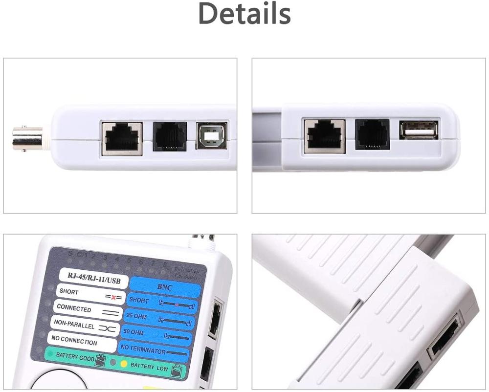 4-en-1 Tester de Cable de red remoto RJ11 RJ45 USB BNC Cable de teléfono probador del metro