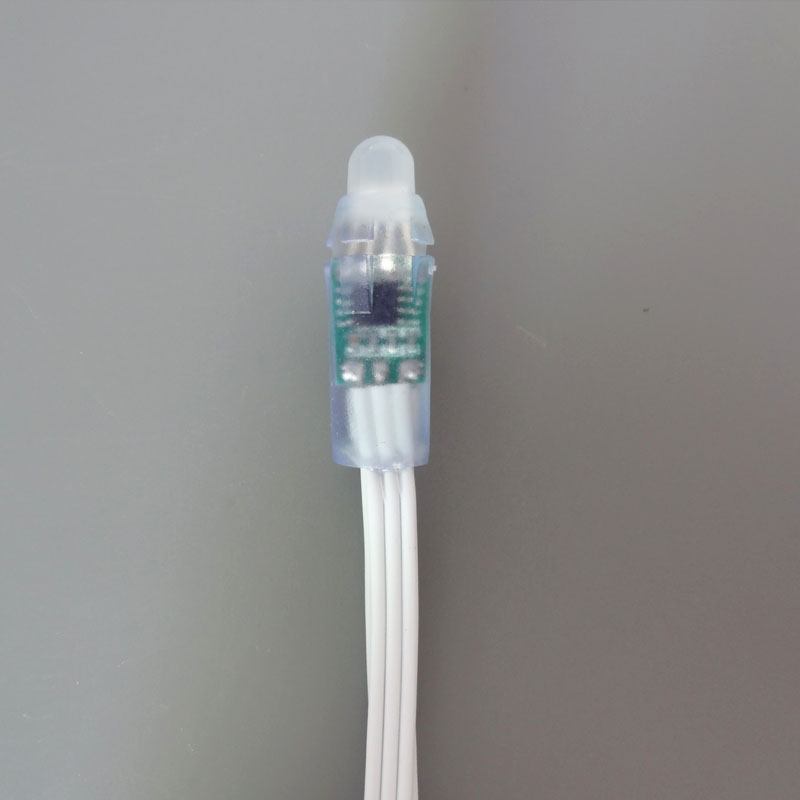 All WHITE wire(20AWG) addressable DC5V 12mm through hole WS2811 led smart pixel node,IP68 rated;50pcs per strand
