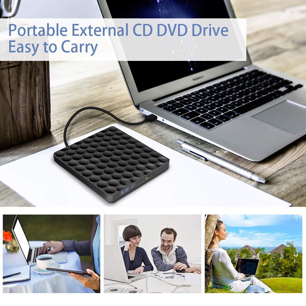 Yiyayo usb 3.0 externe dvd-drive cd-romspeler dvd-rw-brander schrijver optische drive voor hp laptop computer pc macbook windows 10