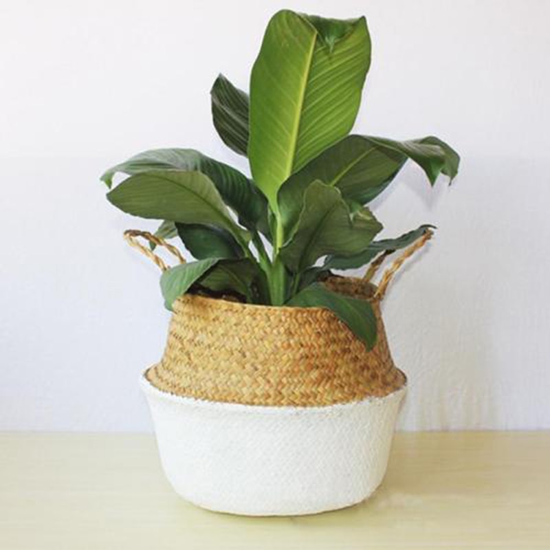 Mini Bambus Lagerung Körbe Faltbare Wäsche Stroh Patchwork Weide Rattan Seegras Bauch Blumentopf Pflanzer Handgemachte Korb