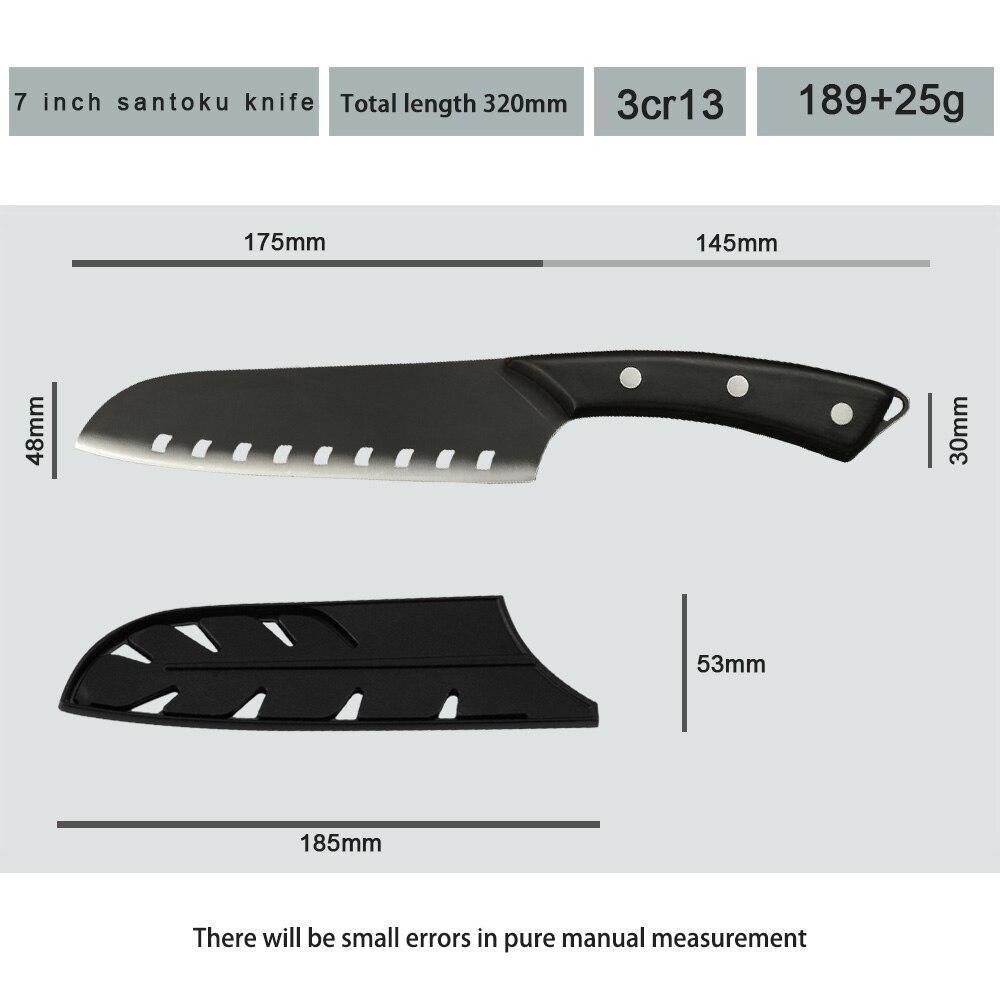 Sowoll Pro Kitchen Cooking Knives Set 8&#39;&#39; Chef 7&#39;&#39; Santoku Chopping 5&#39;&#39; Santoku Utility 3.5&#39;&#39; Paring Knife Sheath Cover Tools: F 7 santoku knife