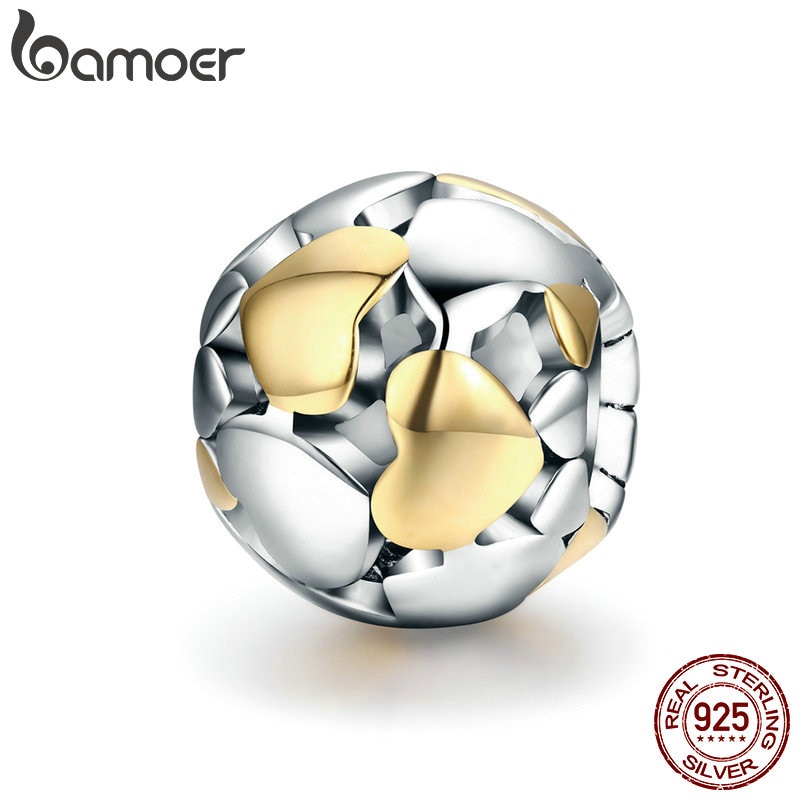 Abalorios de corazón luminoso y dorado de BAMOER 100% Plata de Ley 925, pulsera con abalorio, pulsera de del Día de San Valentín S925 SCC537