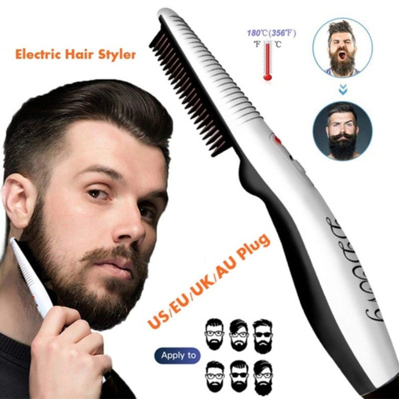 2 in 1 Electric Beard Straightener Brush Comb Quick Heated Brush Styler for Men Women Travel Hair Styler Fast Heating Curler