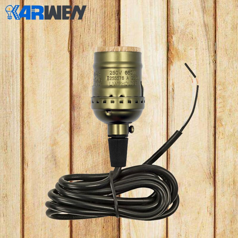 Base de bombilla Edison E27, soporte de lámpara de bronce colgante, enchufe de tornillo de 110V/220V con interruptor/Cadena de cobre + Hierro con agarre de cable de 1,2 M: A