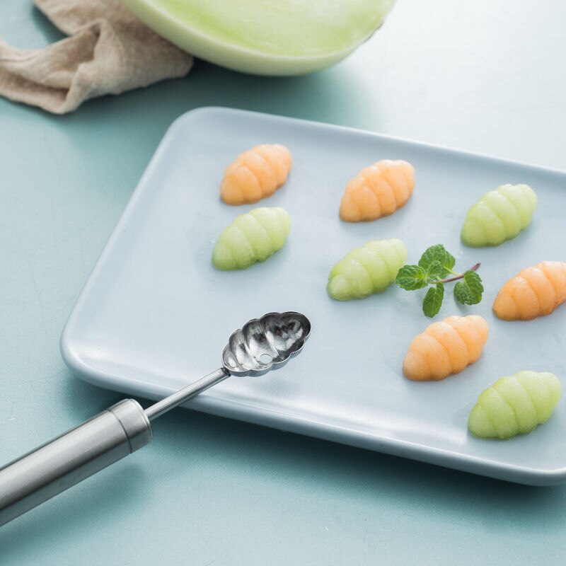 Home Kitchen Ball Digger Fruit Ball Spoon Set Stainless Steel Double-headed Caterpillar Flower Style Baking Tool: 3