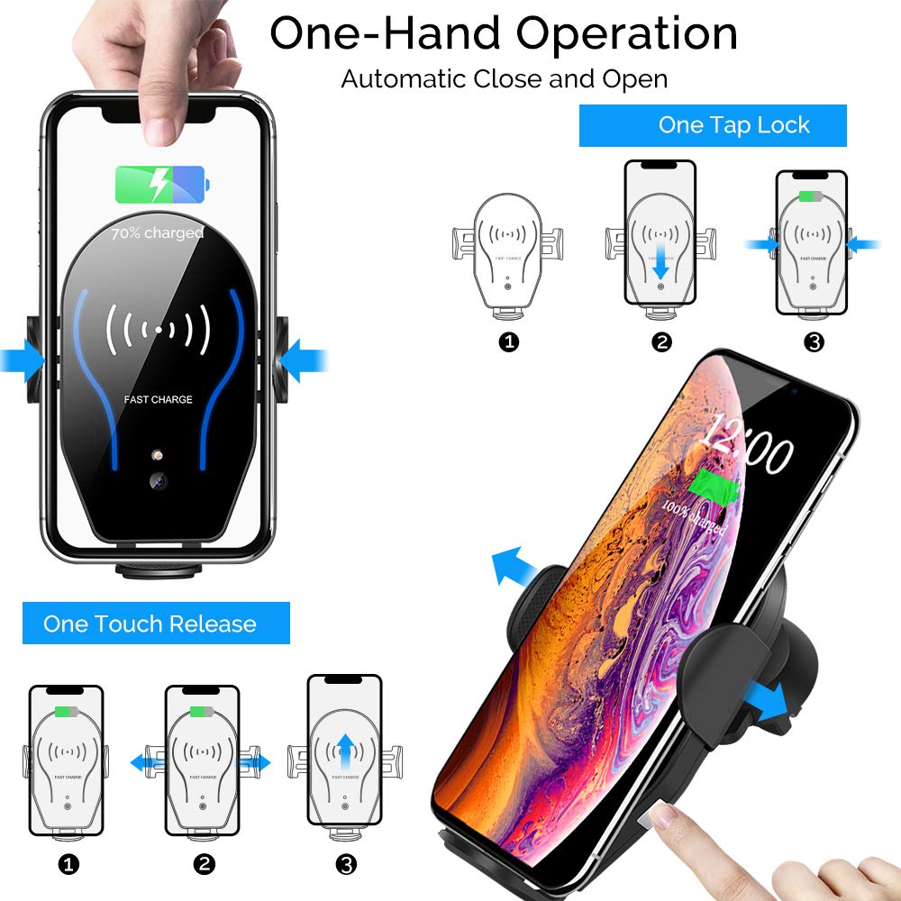 Auto-Clamping 10W Qi Fast Wireless Car Charger for Blackview BV9900 BV9800 BV9700 BV9600 BV5800 BV9600 Plus BV6800 Pro Holder