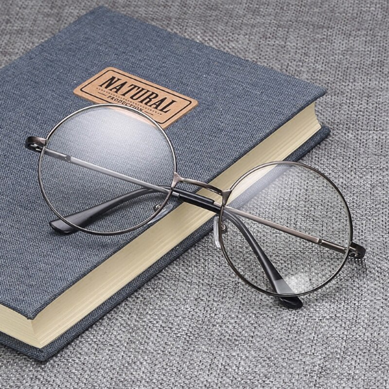 Gafas montura redonda clásicas Vintage para hombre y mujer, lentes planas de espejo óptico para miopía, montura Simple de Metal, novedad de