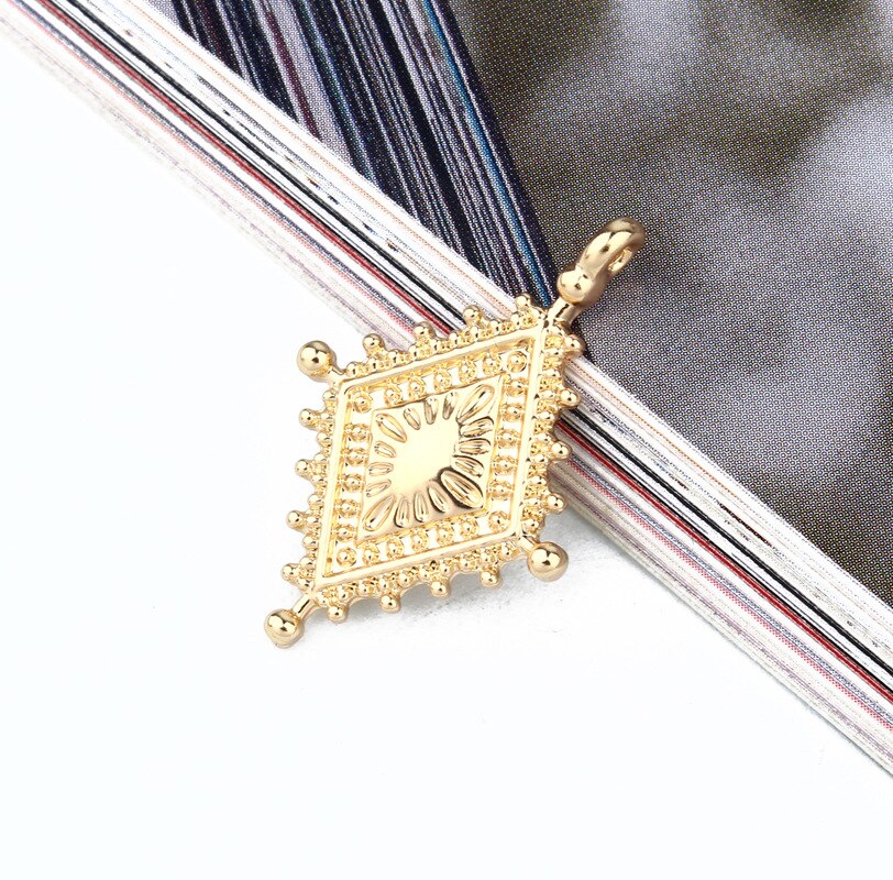 5pcs Turkish Rhombus Evil Eye Earring Alloy Charms Fatima Necklace Findings Gold Bracelet Key Pendants Diy Jewelry Accessories: gold rhombus