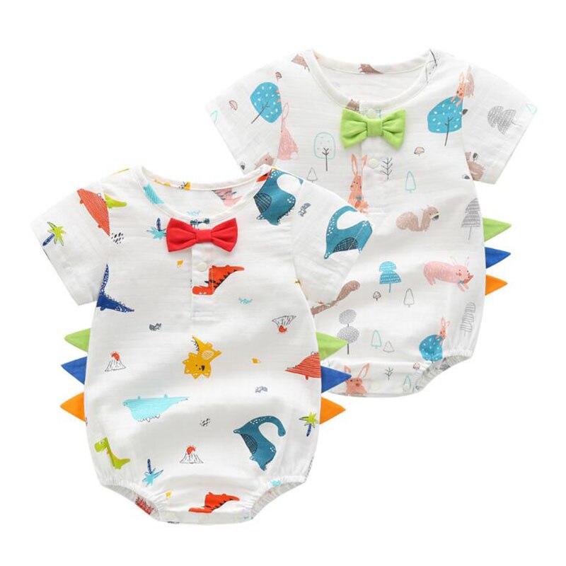 Barboteuse à manches courtes pour bébés garçons, imprimé de dinosaures, vêtements en coton, été