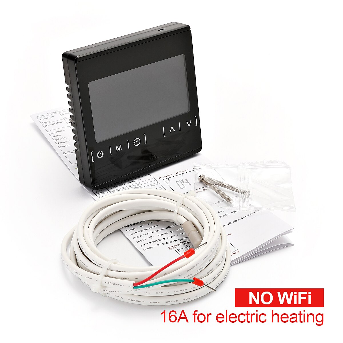 110V 220V smart thermostat WiFi temperature controller can be used with Google Home Alexa: Black-16A-No WiFi