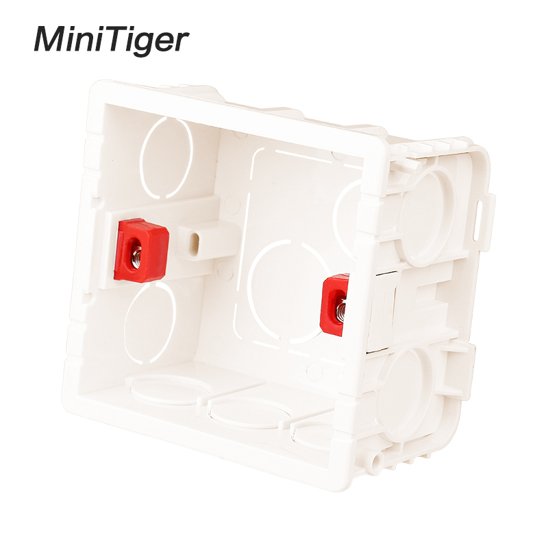 Minitiger justerbar monteringsboks intern kassette 86mm*83mm*50mm til 86 type switch og stikkontakt rød farve ledningsføring bagboks
