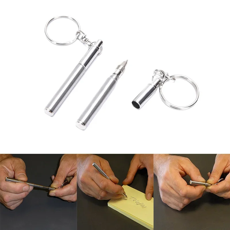 Kugelschreiber Schlüsselanhänger Multifunktionaler Mini-Schlüsselanhänger aus Metall Edelstahl Teleskopstift Schlüsselanhänger Teleskopstift Werkzeug