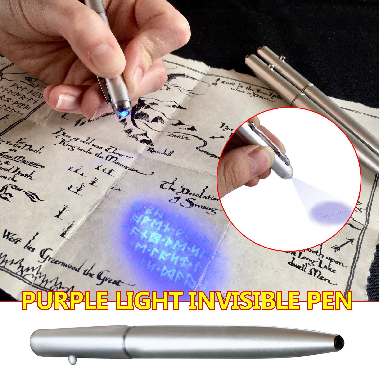 Stylo à encre invisible en plastique avec lampe ultraviolette, fournitures scolaires et de bureau, stylo à bille d'espionnage magique #50