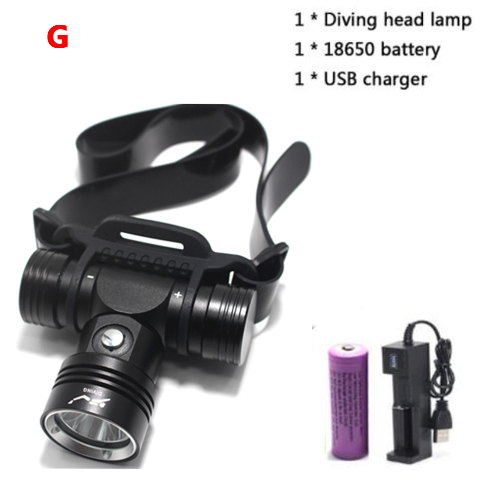 Faro de buceo IPX8 L2 faro impermeable de buceo 100 metros linterna subacuática luz amarilla/blanca luz LED para cabeza: YELLOW / Negro