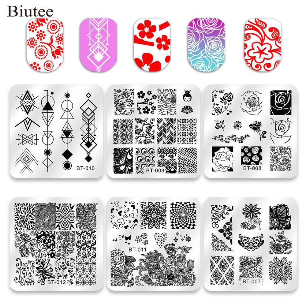 Biutee 6 stuks Nail Art Stempelen Platen Nagellak Stamper Schraper Gereedschap Afdrukken VU Gel Nail Art template Manicure set Kit