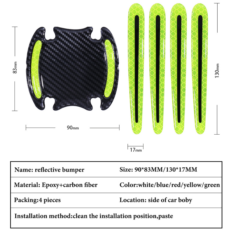 4pcs 3D Auto Deurklink Reflecterende Strips Waarschuwing Tape Deurklink Kom Cover Sticker Reflector Auto Styling Exterieur Accessoires